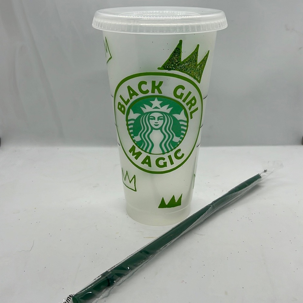 Custom Starbucks Venti Cold Cup BLACK GIRL MAGIC Basquiat Crowns NWT